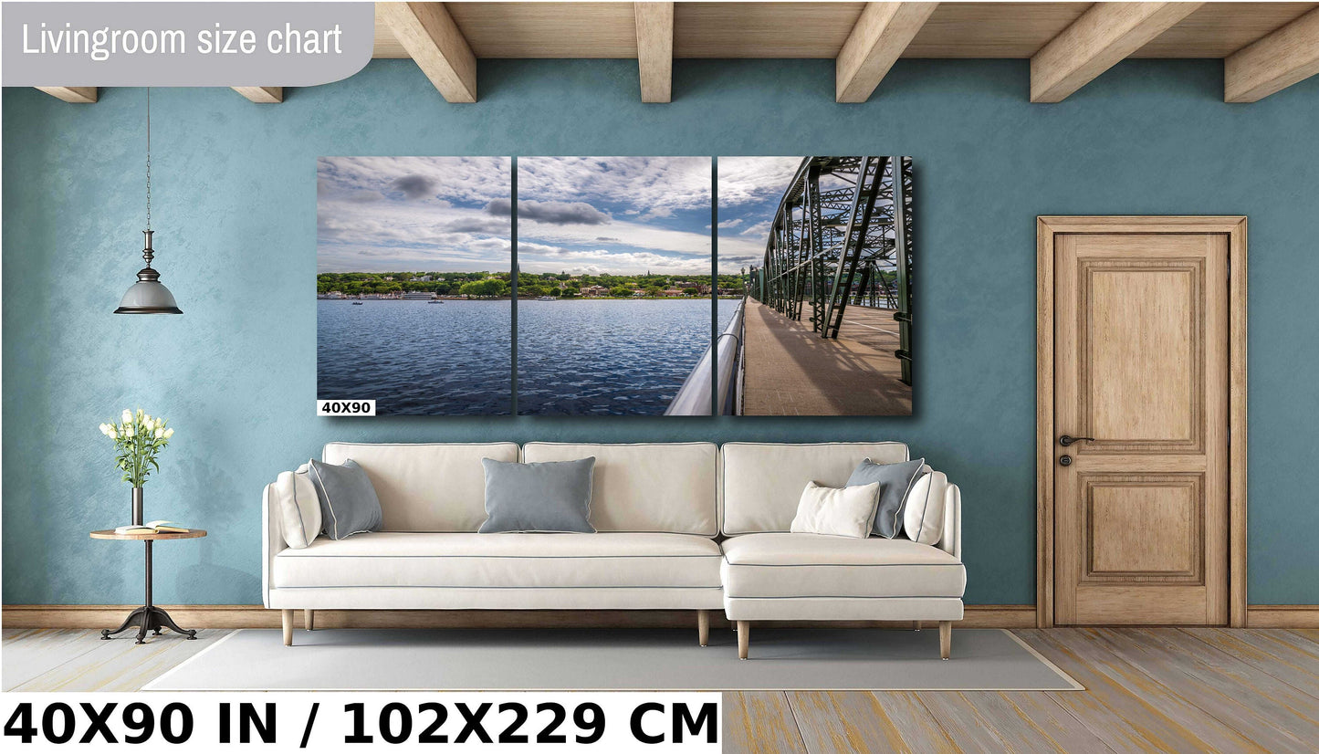 Looking Across the St. Croix River at Wisconsin: Stillwater Minnesota Historic Lift Bridge St. Croix Valley View Metal Canvas Print
