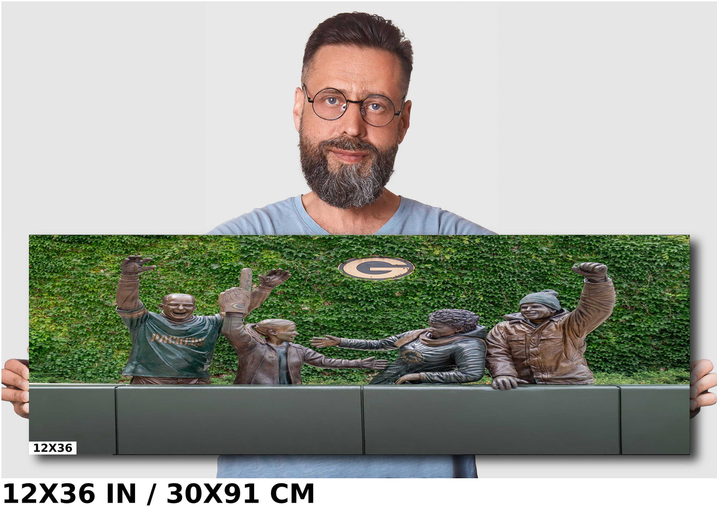 Green Bay’s Heart: Statue of Devoted Packers Fans Lambeau Field Metal Acrylic Print Wall Art Green Bay Wisconsin