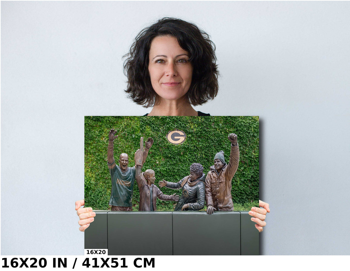 Green Bay’s Heart: Statue of Devoted Packers Fans Lambeau Field Metal Acrylic Print Wall Art Green Bay Wisconsin