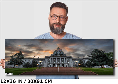 Colorado Capitol Clouds: Denver Colorado State Capitol in a Gloomy Light Architecture Wall Art Metal Canvas Print