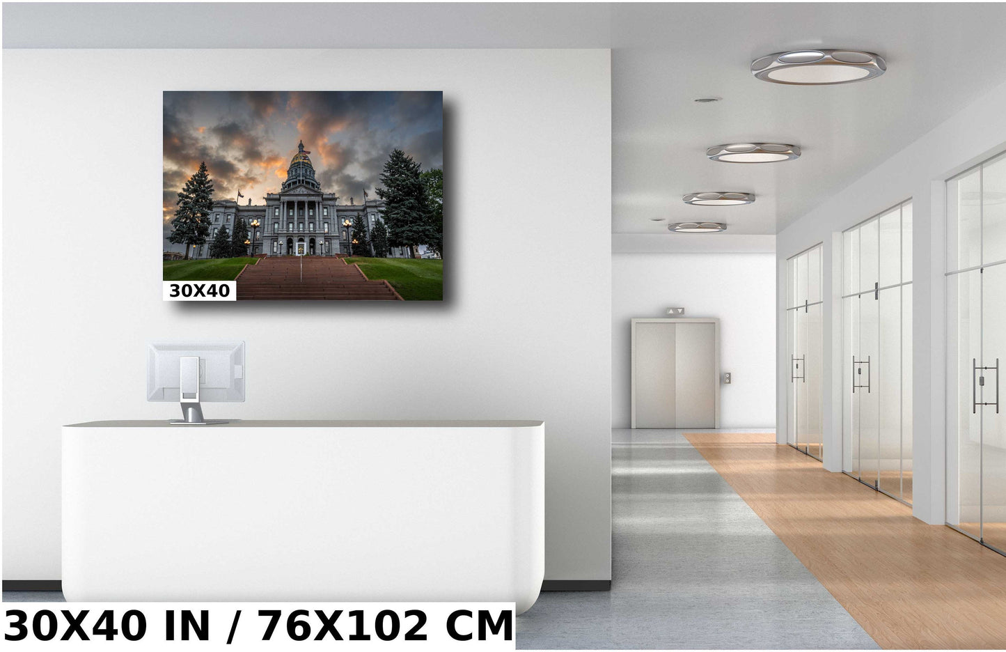 Colorado Capitol Clouds: Denver Colorado State Capitol in a Gloomy Light Architecture Wall Art Metal Canvas Print