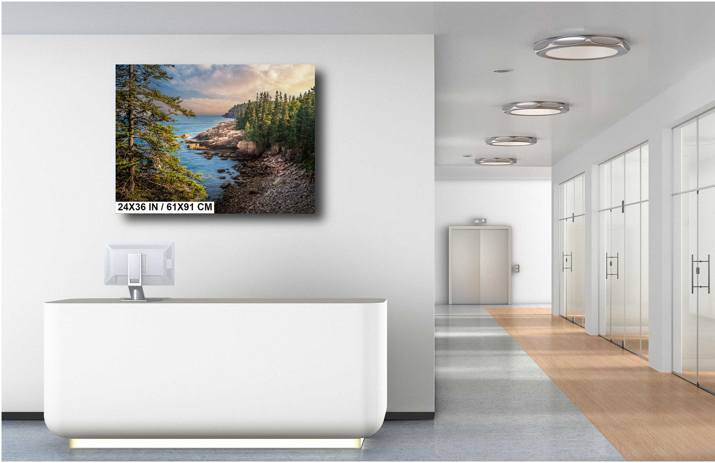 Acadia National Park Wall Art - Green Trees Framing Monument Cove Lake Landscape Photography