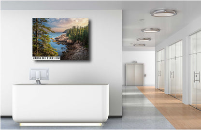 Acadia National Park Wall Art - Green Trees Framing Monument Cove Lake Landscape Photography