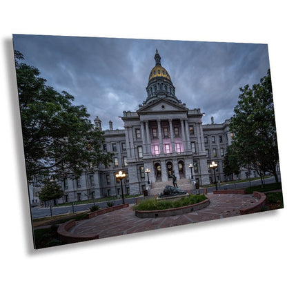 Colorado’s Glowing Capitol: John Howland's Monument Denver Colorado State Capitol's West Side Wall Art Metal Canvas Print