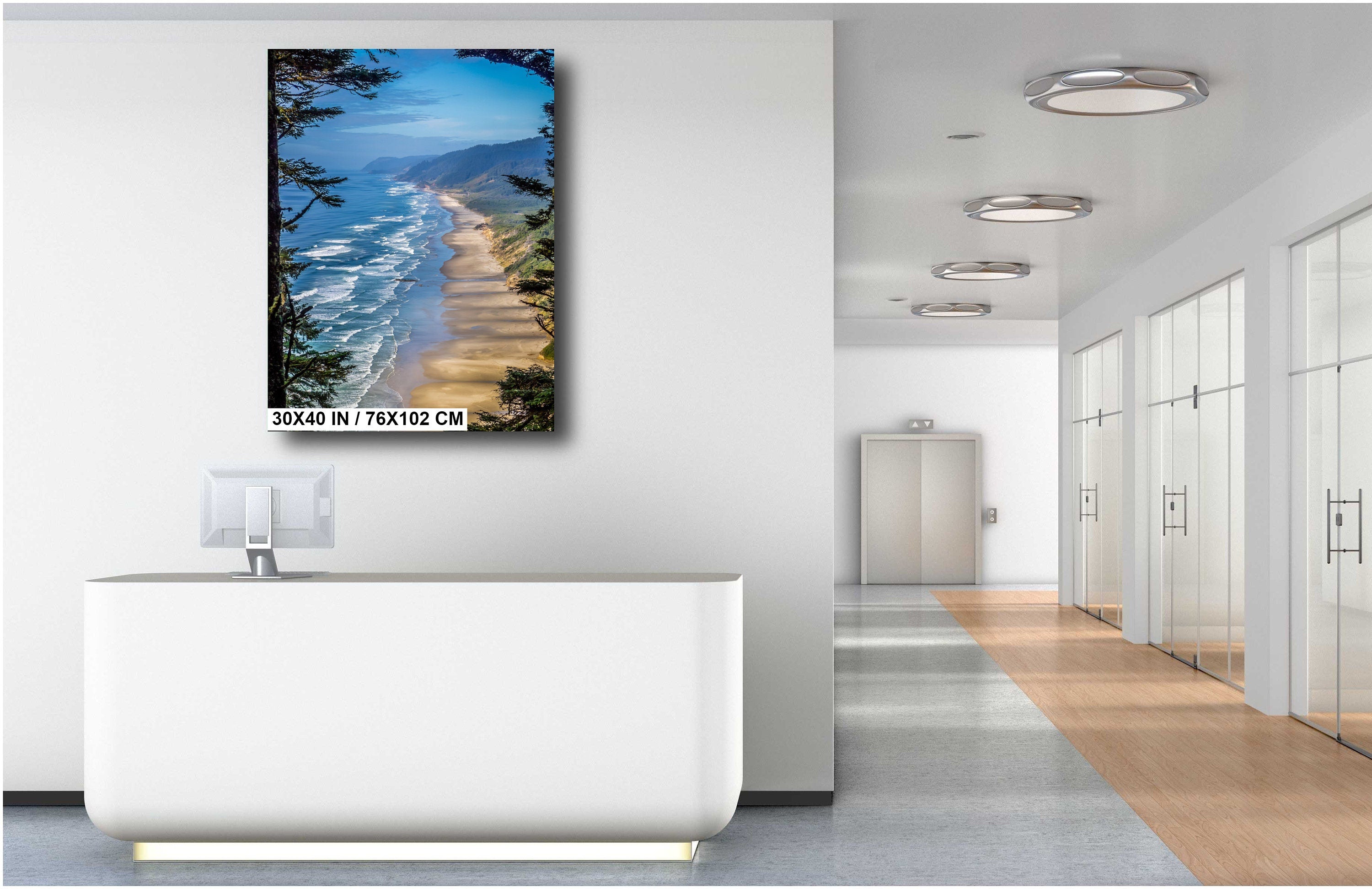 Oregon Shoreline Serenity: Hobbit Beach from Forest Canopy Wall Art Print Florence Photography
