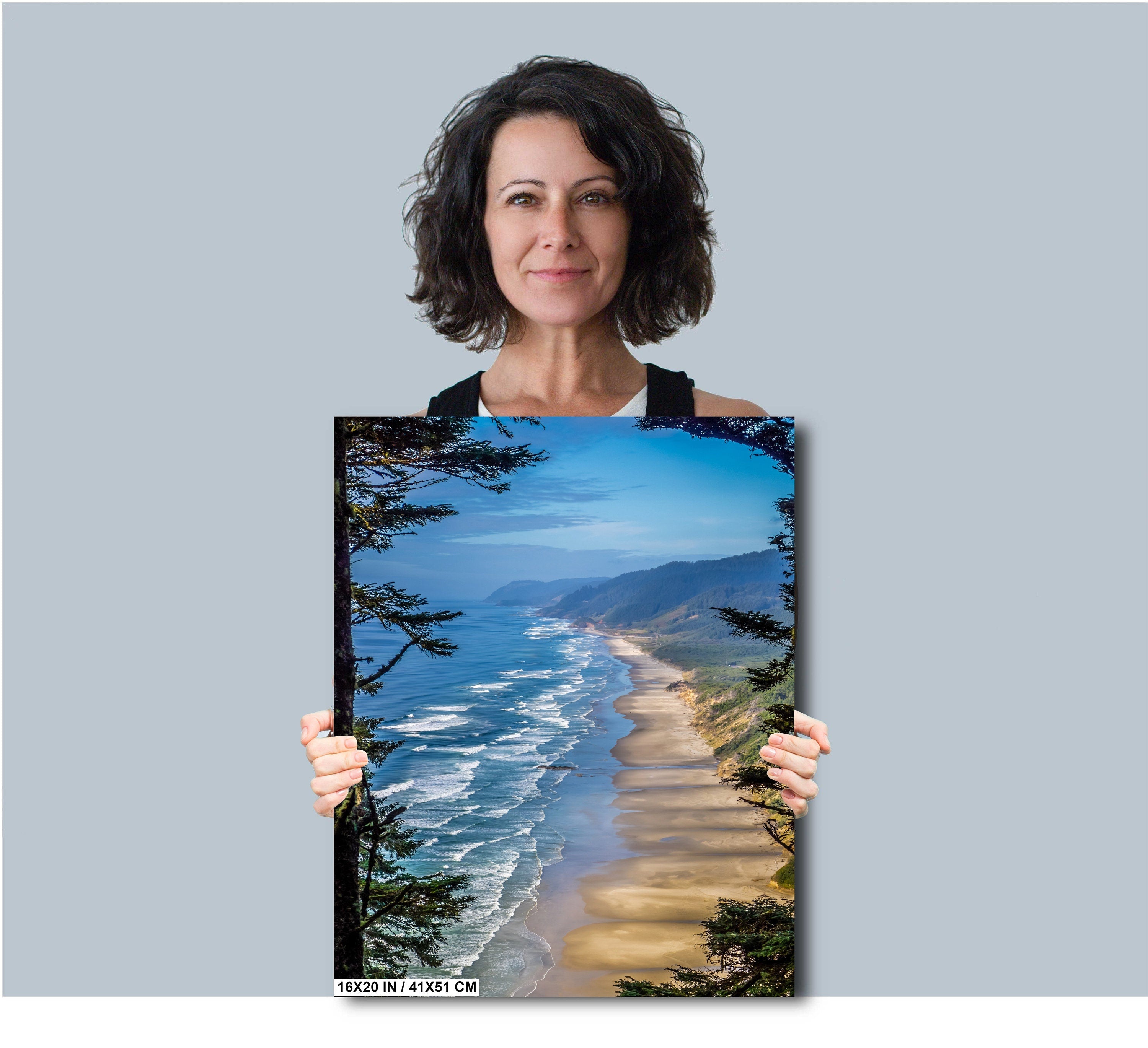 Oregon Shoreline Serenity: Hobbit Beach from Forest Canopy Wall Art Print Florence Photography