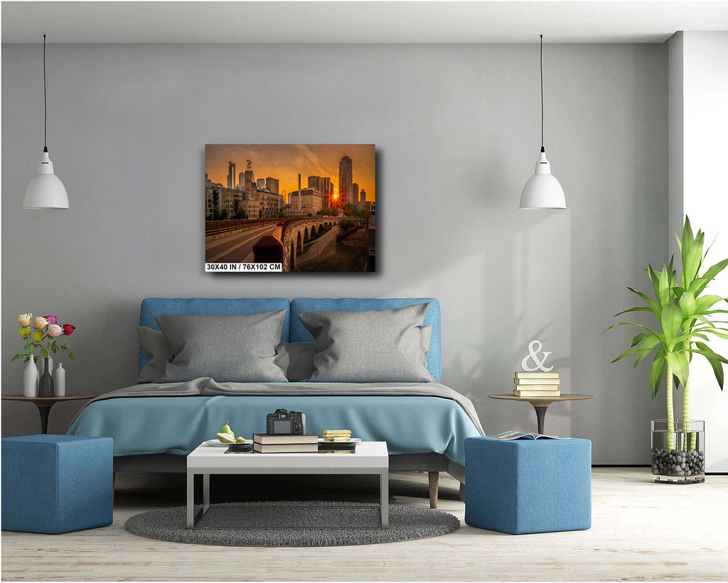 Minneapolis Old Stone Arch Bridge Sunset: Downtown Photography Wall Art