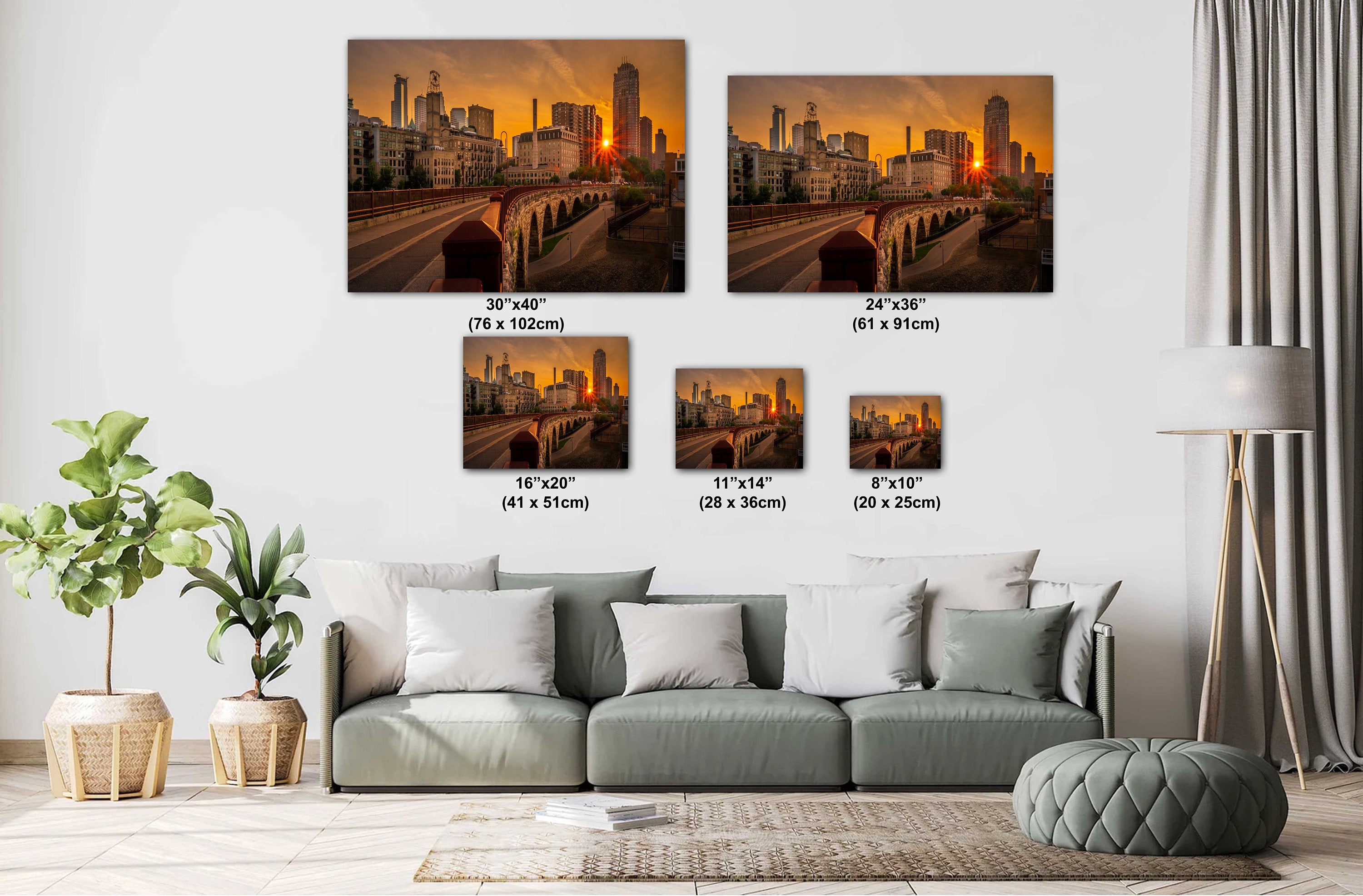 Minneapolis Old Stone Arch Bridge Sunset: Downtown Photography Wall Art