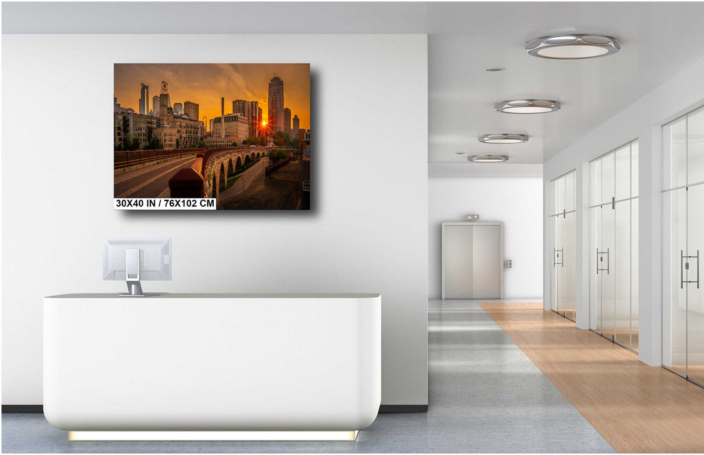 Minneapolis Old Stone Arch Bridge Sunset: Downtown Photography Wall Art