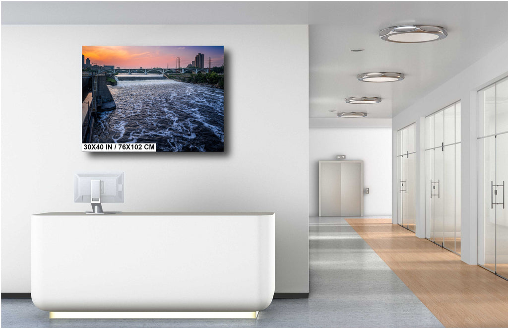 Saint Anthony Falls: Minneapolis Skyline, Mississippi River Photography Wall Art