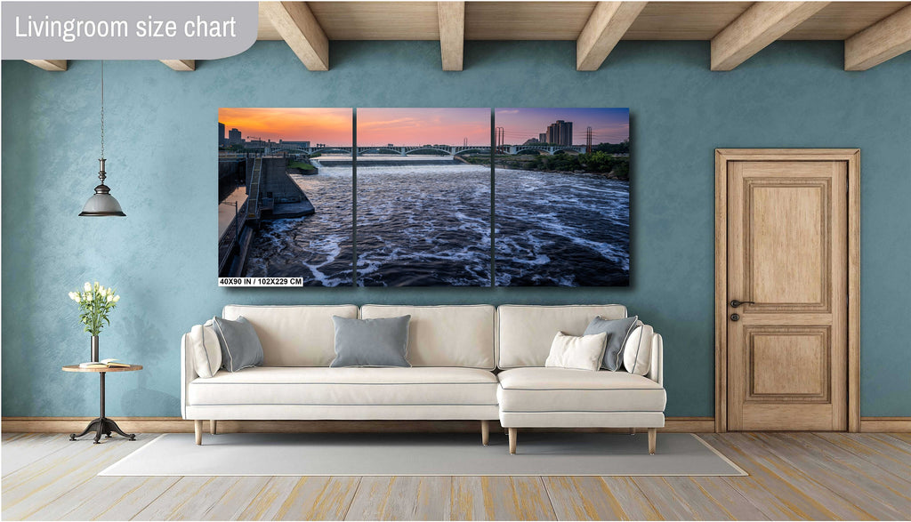 Saint Anthony Falls: Minneapolis Skyline, Mississippi River Photography Wall Art