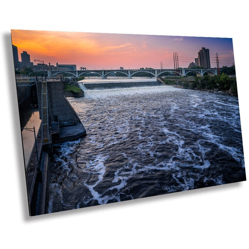 Saint Anthony Falls: Minneapolis Skyline, Mississippi River Photography Wall Art