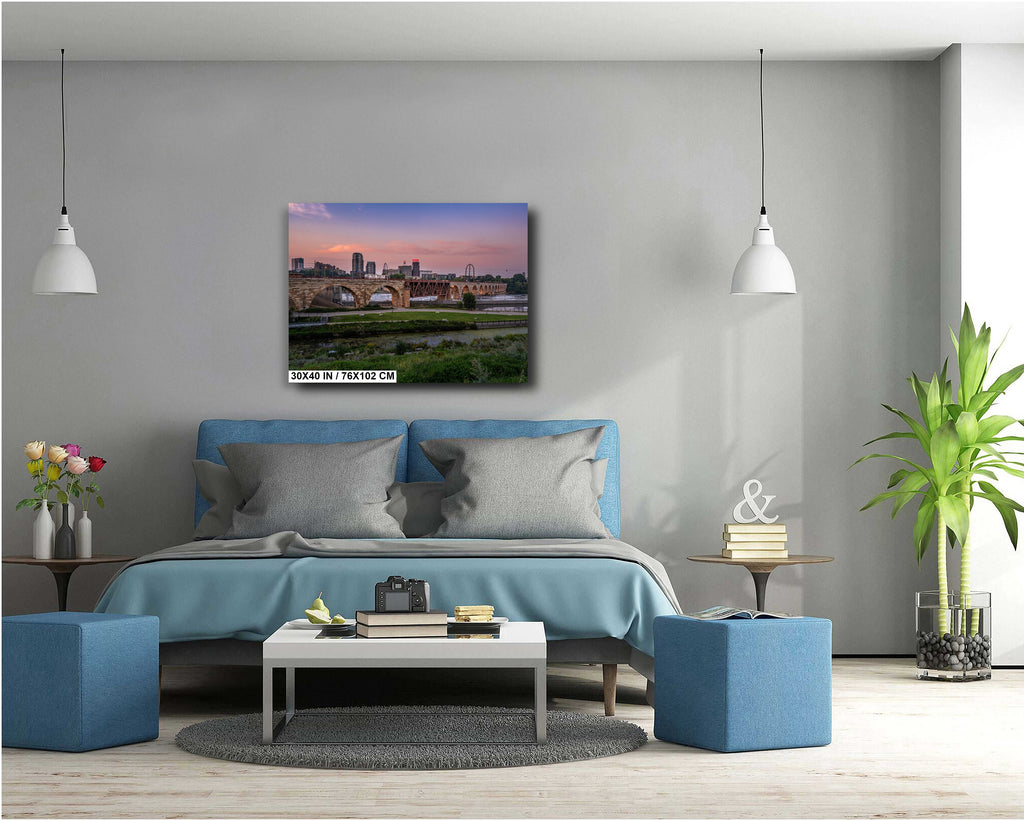 Stone Arch Bridge Minneapolis Sunset: Mill District Photography Wall Art
