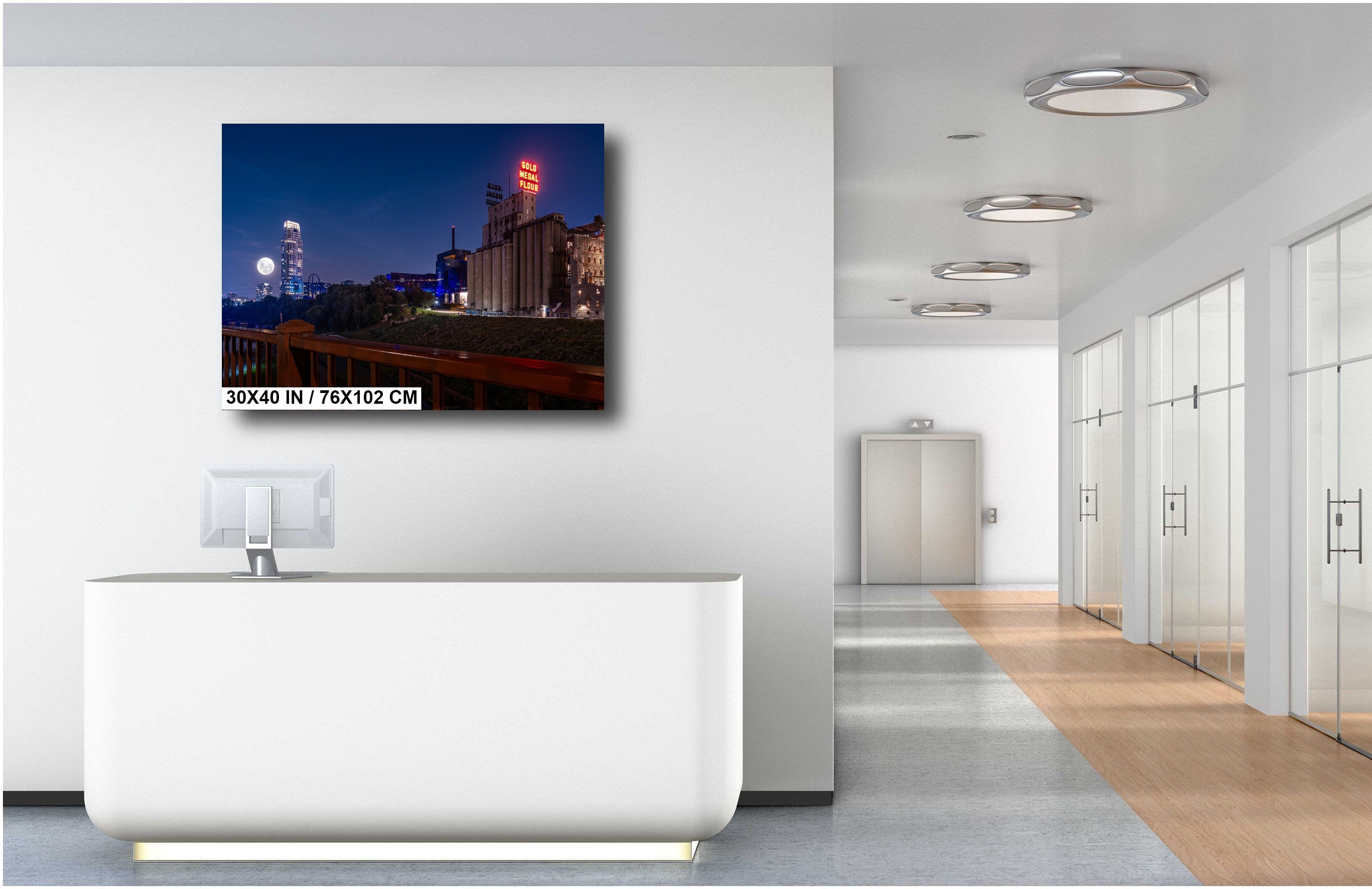 Minneapolis Night Skyline: Gold Medal Flour Mill, Super Moon Photography Wall Art