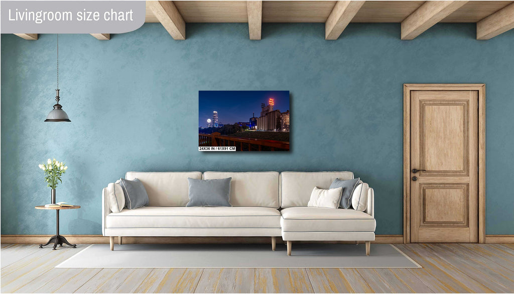 Minneapolis Night Skyline: Gold Medal Flour Mill, Super Moon Photography Wall Art