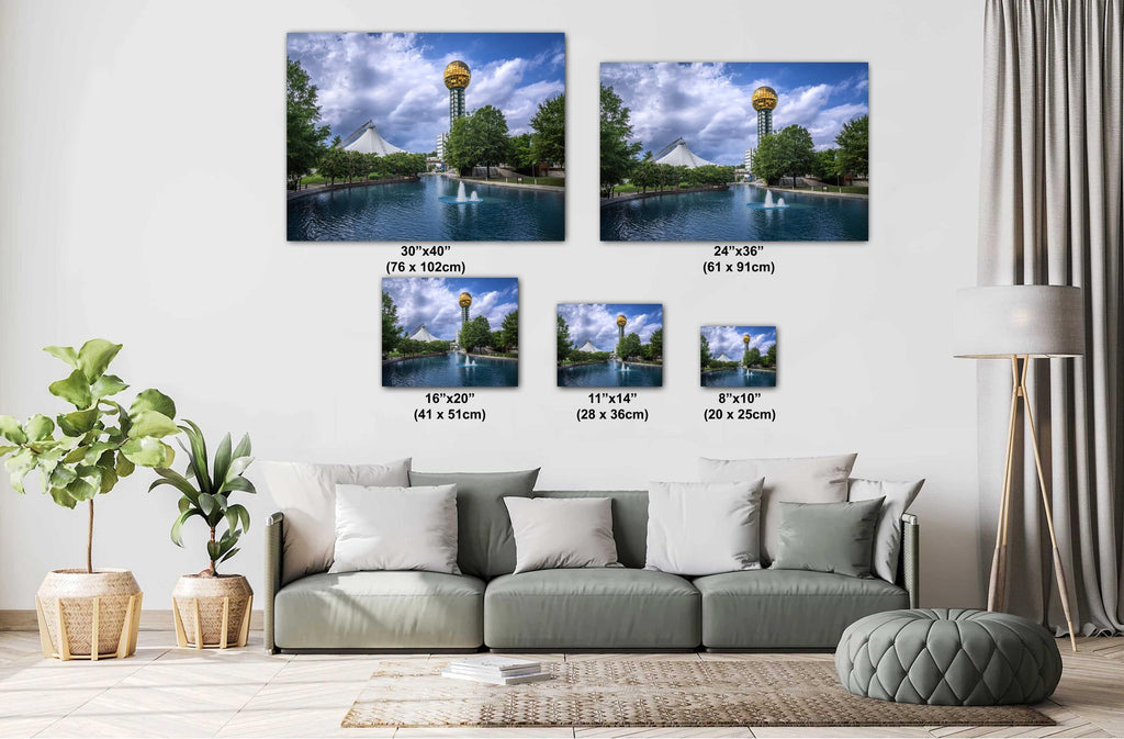 Knoxville World’s Fair Park: Sunsphere Fountain Tennessee Amphitheatre Wall Art Metal Canvas Print Historical Landmark