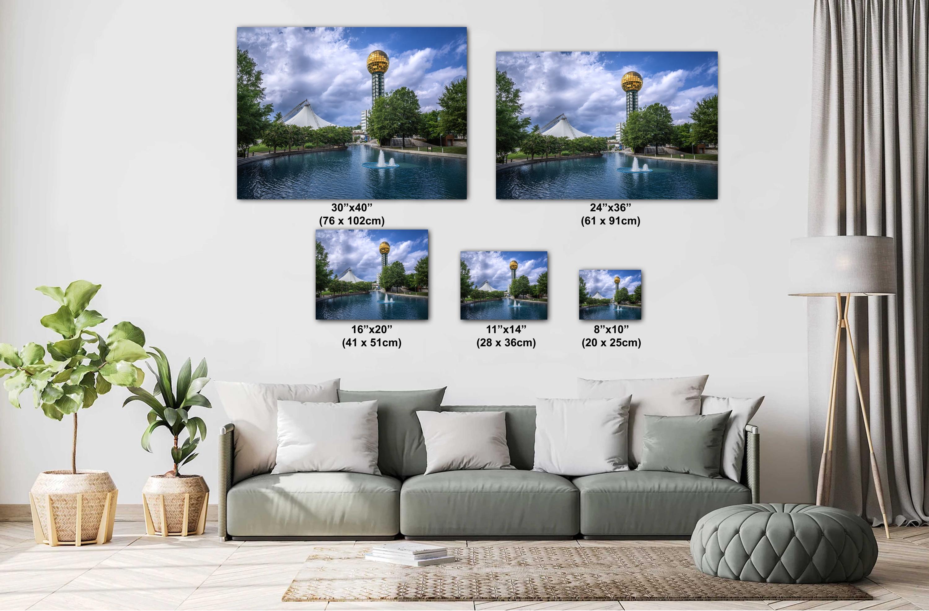 Knoxville World’s Fair Park: Sunsphere Fountain Tennessee Amphitheatre Wall Art Metal Canvas Print Historical Landmark