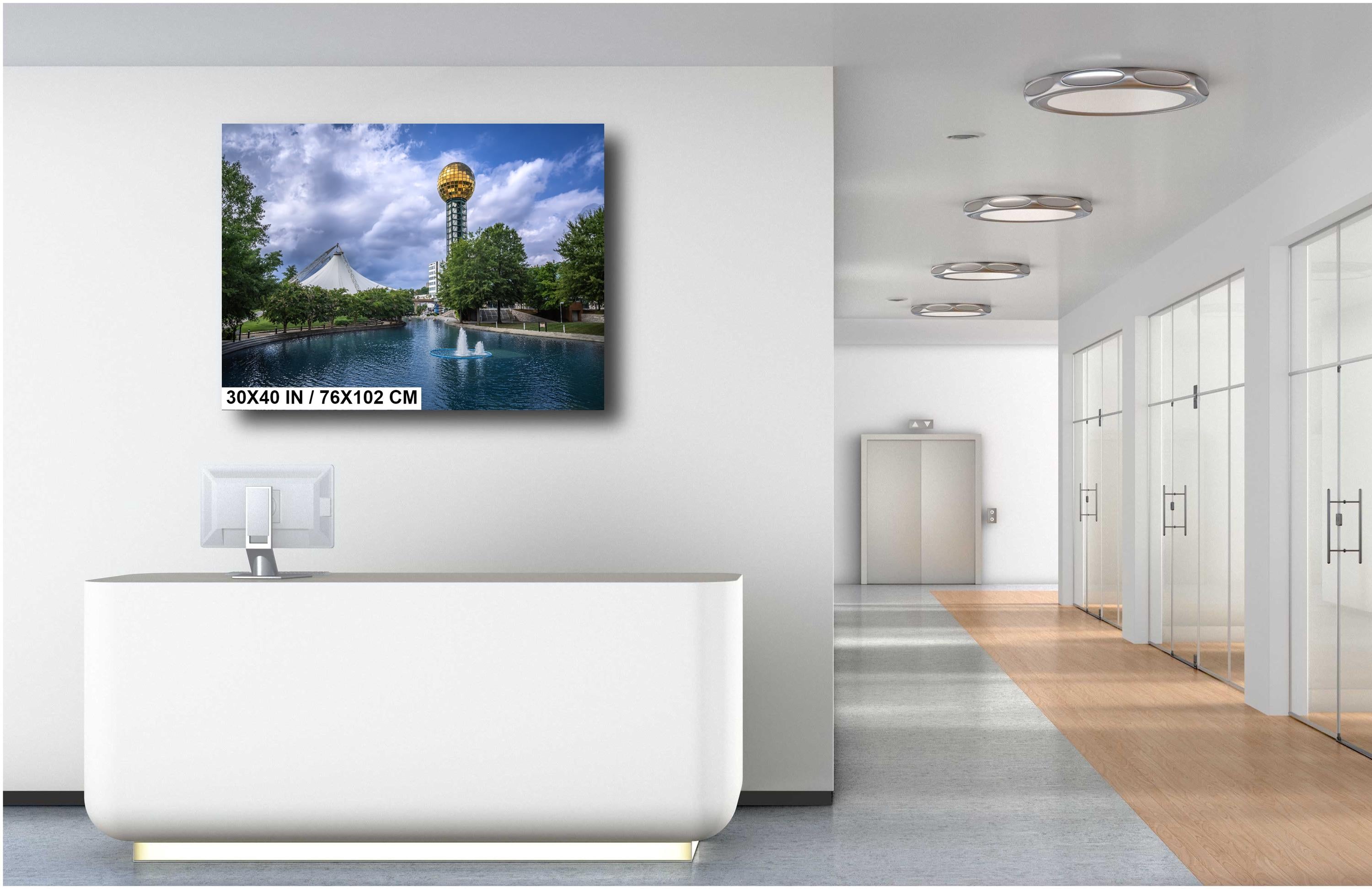 Knoxville World’s Fair Park: Sunsphere Fountain Tennessee Amphitheatre Wall Art Metal Canvas Print Historical Landmark