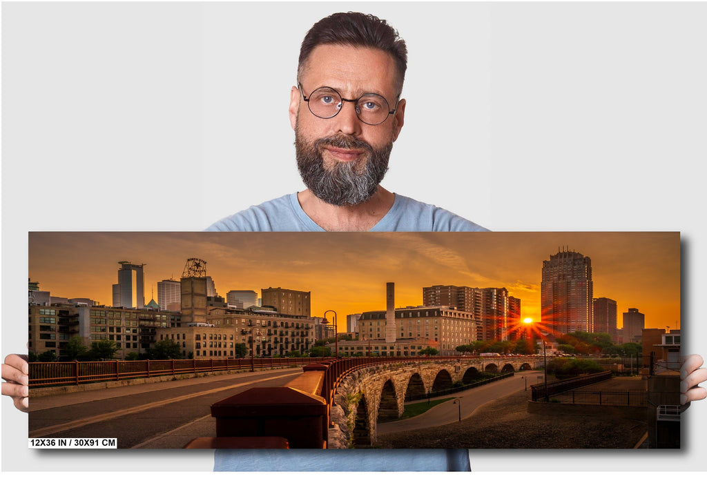 Minneapolis Old Stone Arch Bridge Sunset: Downtown Photography Wall Art