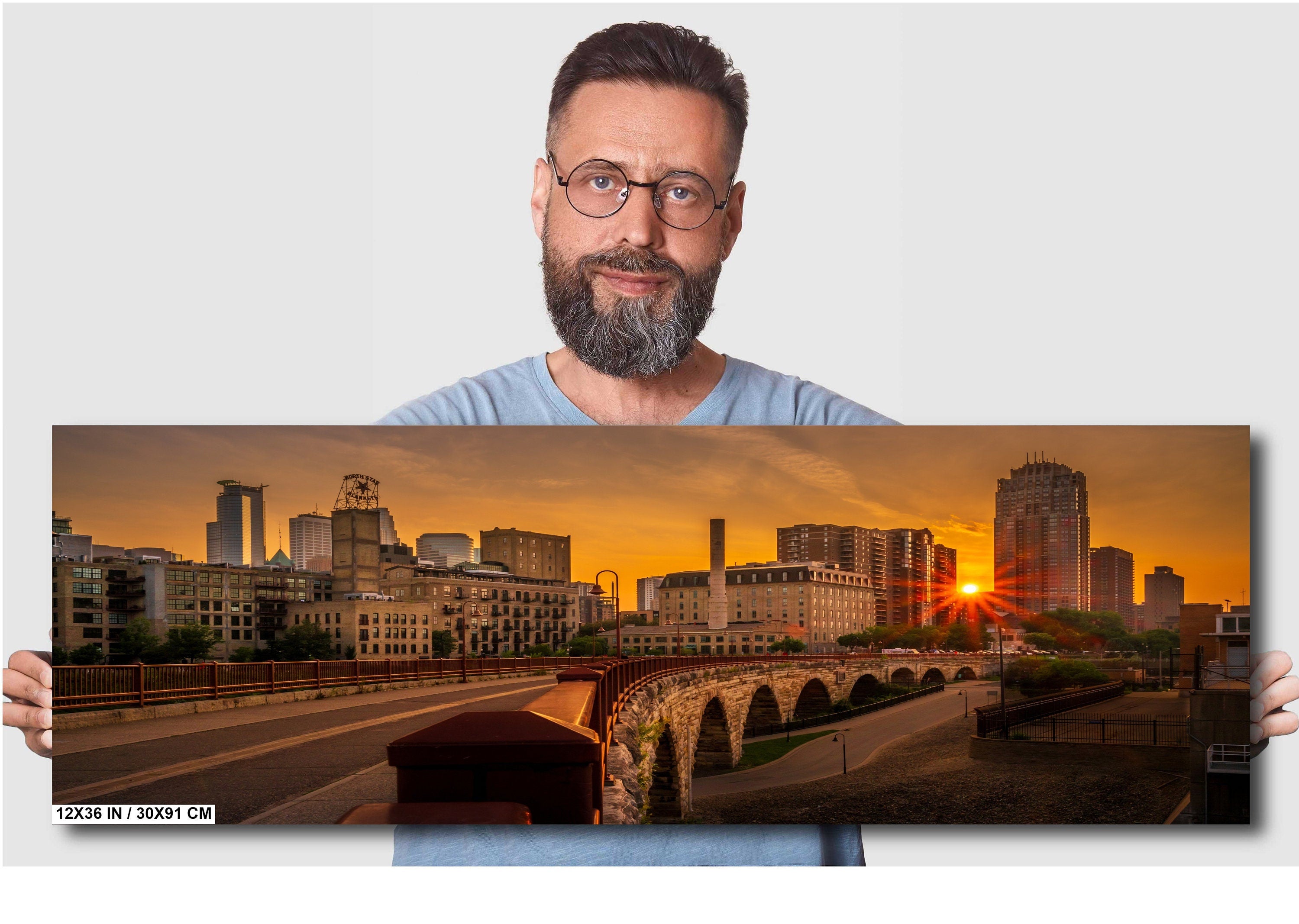Minneapolis Old Stone Arch Bridge Sunset: Downtown Photography Wall Art