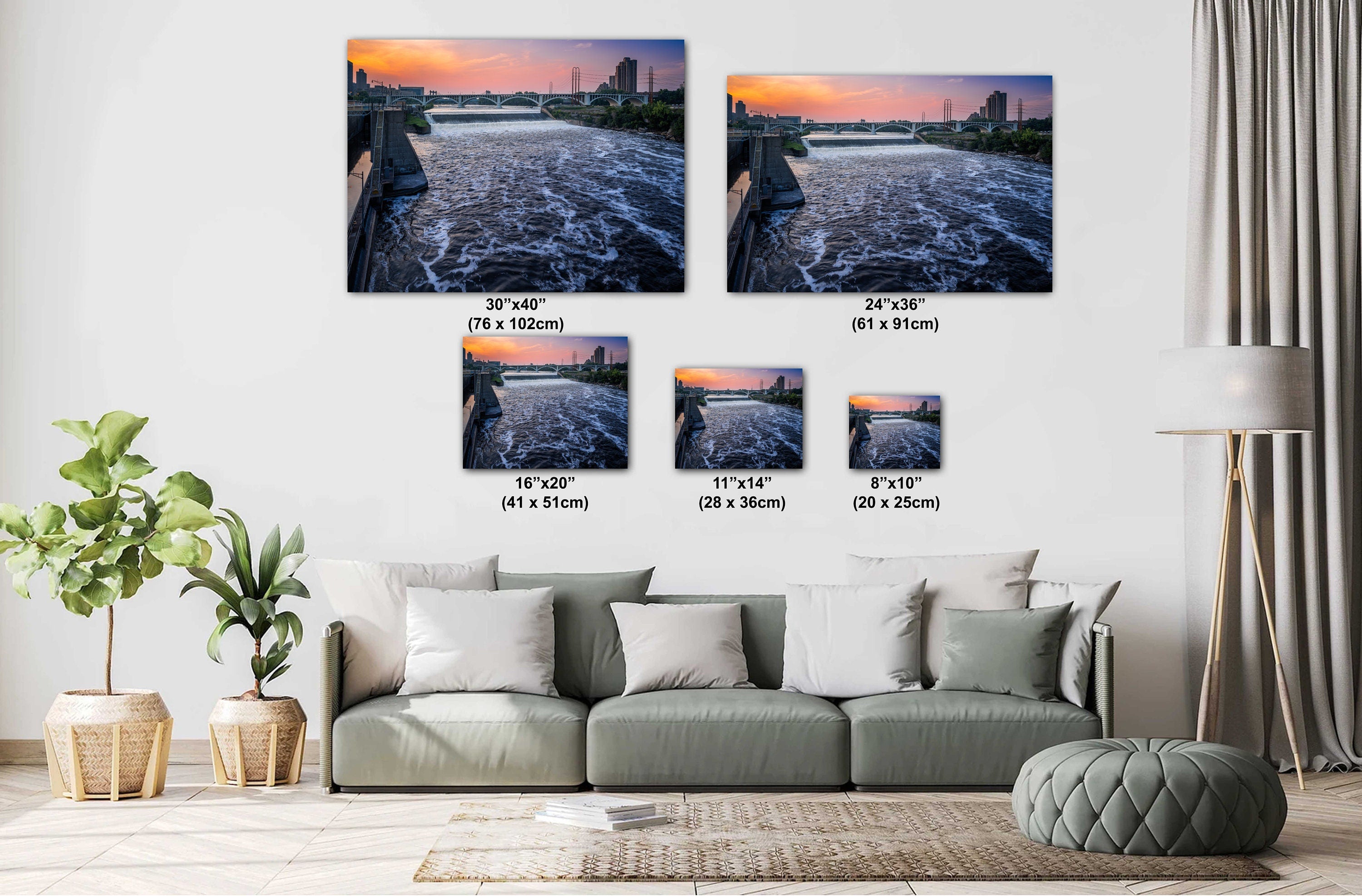 Saint Anthony Falls: Minneapolis Skyline, Mississippi River Photography Wall Art