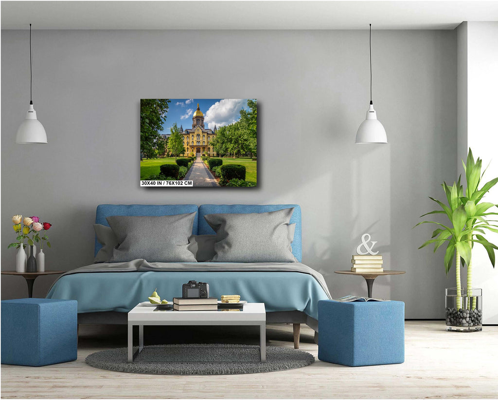 Notre Dame Golden Dome: Garden Pathway, South Bend, Indiana Photography Wall Art