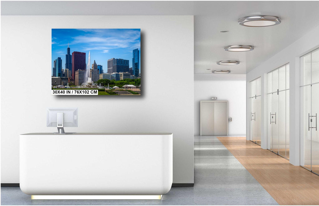 Chicago Buckingham Fountain: Cityscape Skyline Photography Wall Art