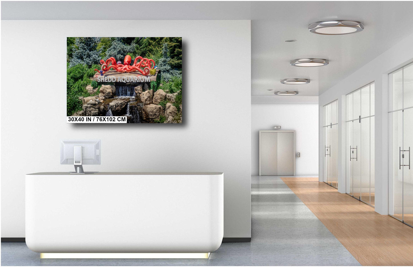 Chicago's Aquatic Gem: Shedd Aquarium Sign in Fountain Print Wall Art Chicago’s Indoor Aquarium Metal/Aluminum/Acrylic/Canvas