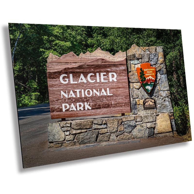 Glacier National Park Sign Photo Print: Montana Landscape Wall Art