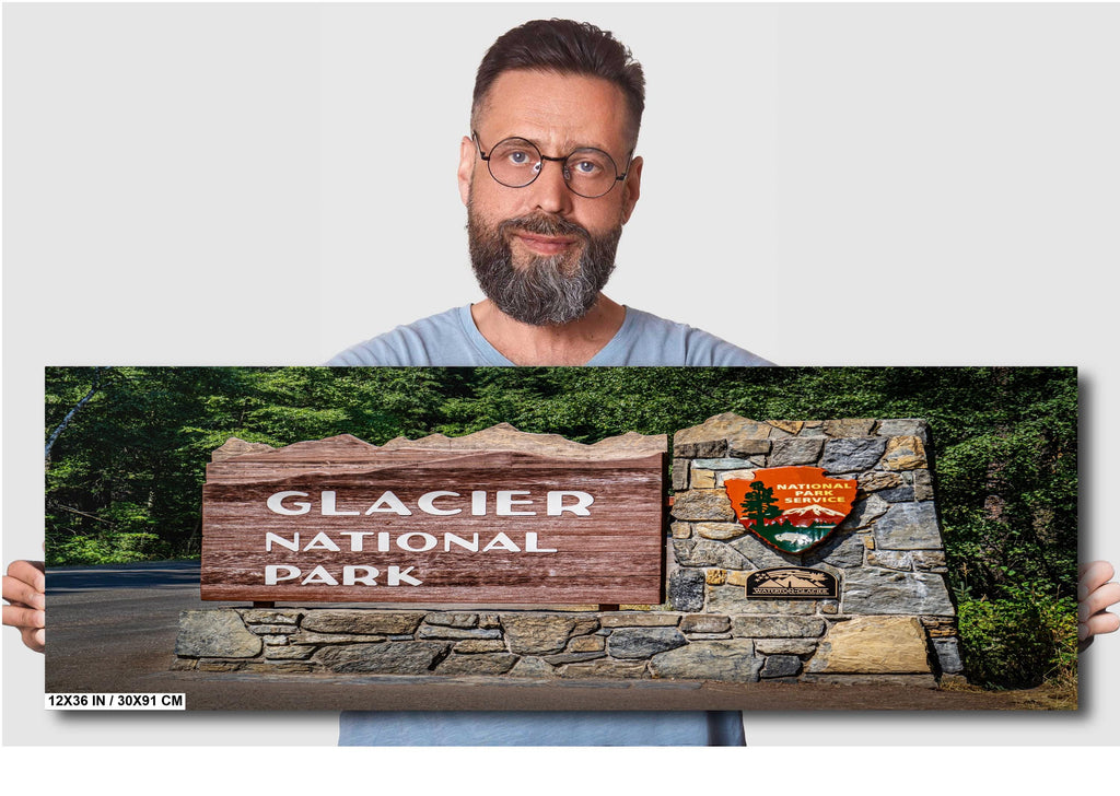 Glacier National Park Sign Photo Print: Montana Landscape Wall Art
