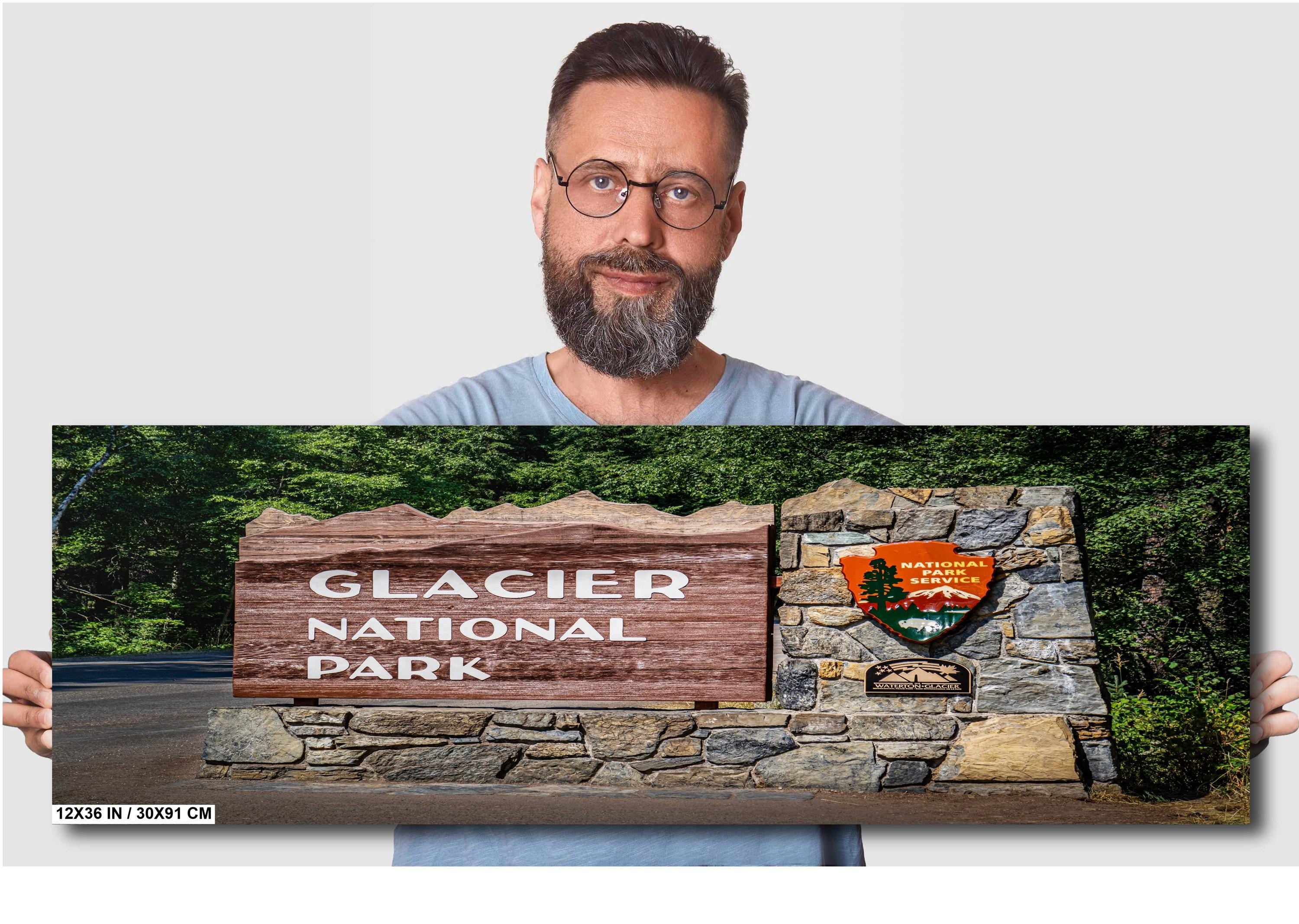 Glacier National Park Sign Photo Print: Montana Landscape Wall Art
