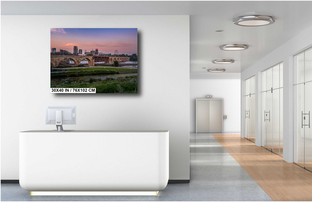 Stone Arch Bridge Minneapolis Sunset: Mill District Photography Wall Art