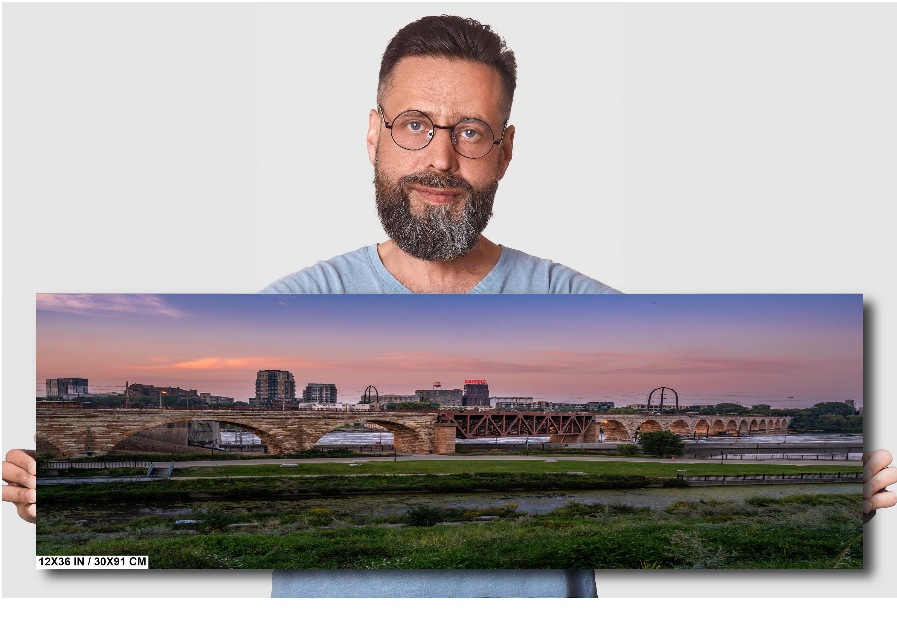 Stone Arch Bridge Minneapolis Sunset: Mill District Photography Wall Art