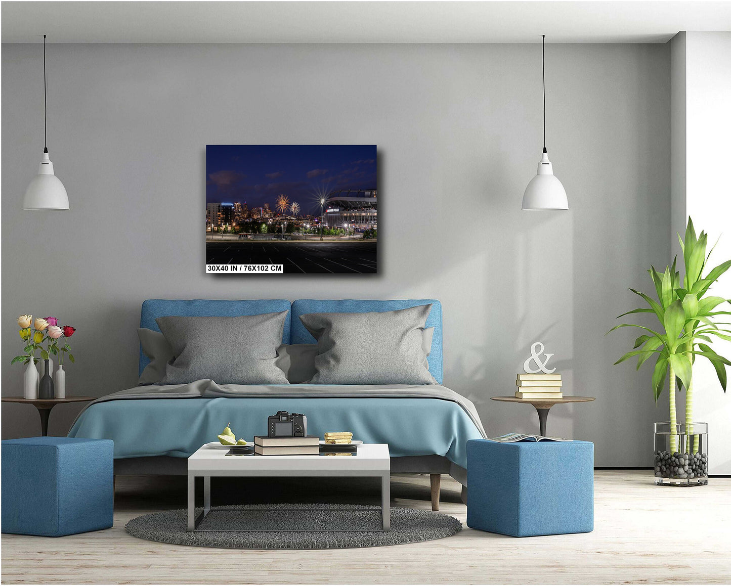 Denver Fireworks Wall Art – Broncos Stadium Decor | Mile High Fireworks Print Canvas