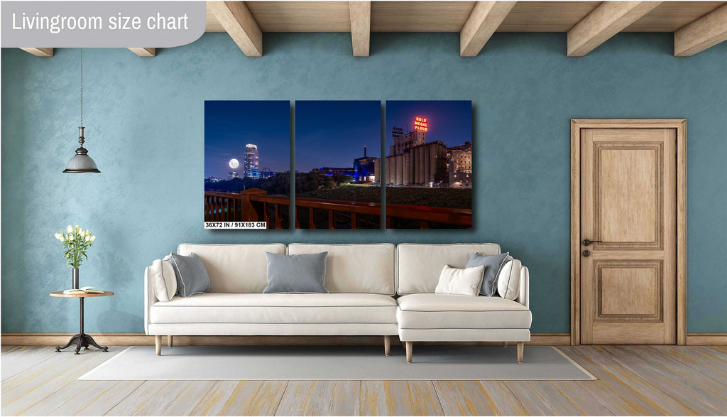 Minneapolis Night Skyline: Gold Medal Flour Mill, Super Moon Photography Wall Art
