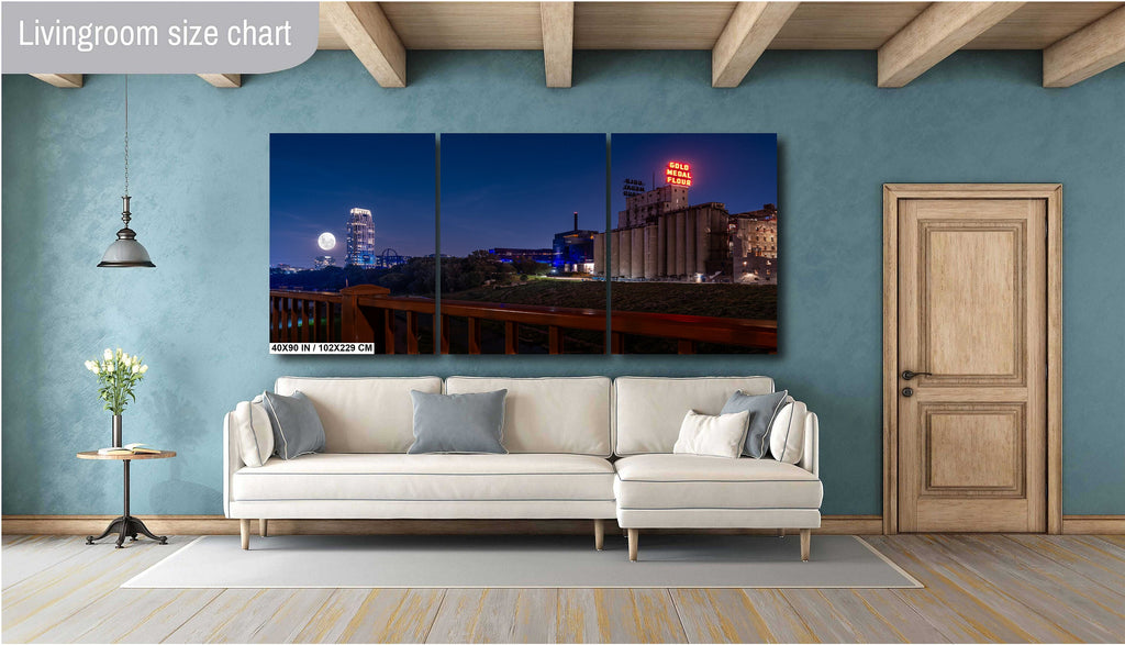 Minneapolis Night Skyline: Gold Medal Flour Mill, Super Moon Photography Wall Art