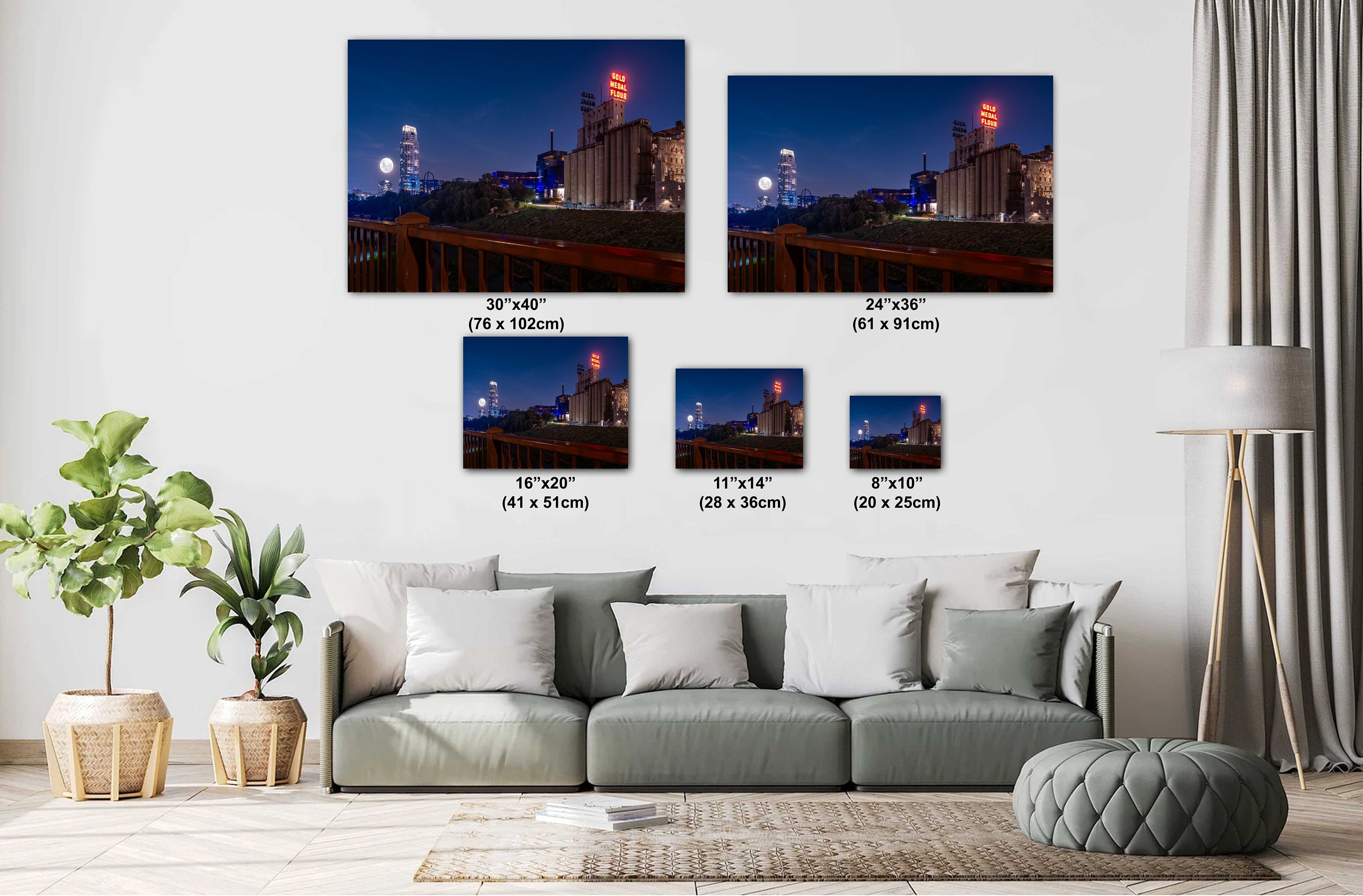 Minneapolis Night Skyline: Gold Medal Flour Mill, Super Moon Photography Wall Art