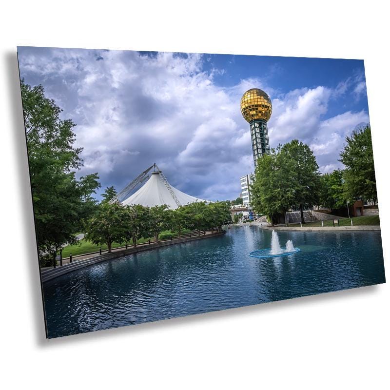 Knoxville World’s Fair Park: Sunsphere Fountain Tennessee Amphitheatre Wall Art Metal Canvas Print Historical Landmark