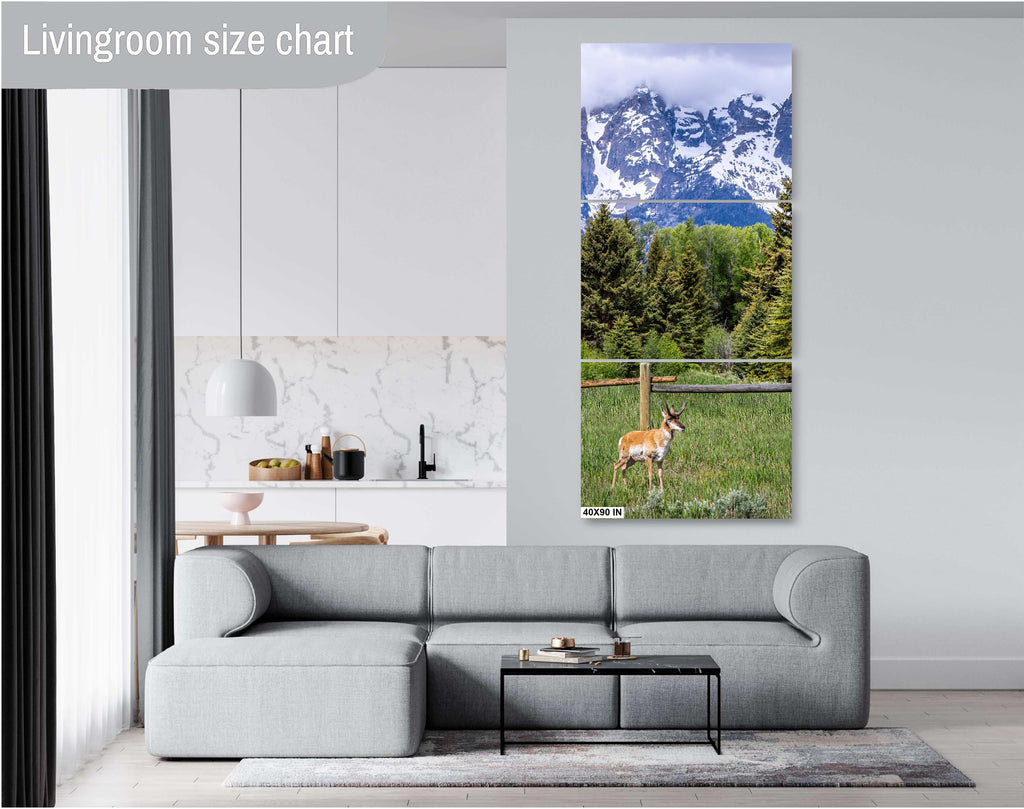 Teton Pronghorn: Wyoming Pronghorn Among Pine Trees and Grand Teton National Park's Snowcapped Mountains Metal Canvas Wall Art