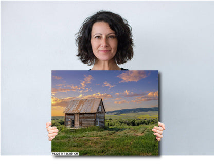 Home on the Range: Old Wooden Homestead House in White Sulphur Springs, Montana Wall Art Metal Canvas Print Home Decor Montana Nature