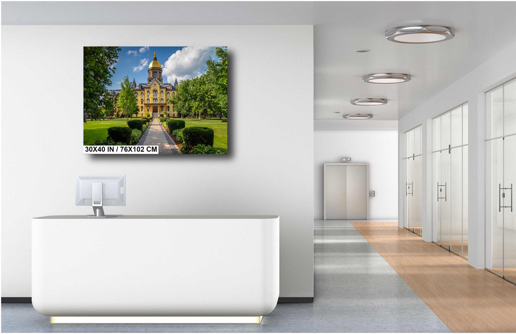 Notre Dame Golden Dome: Garden Pathway, South Bend, Indiana Photography Wall Art