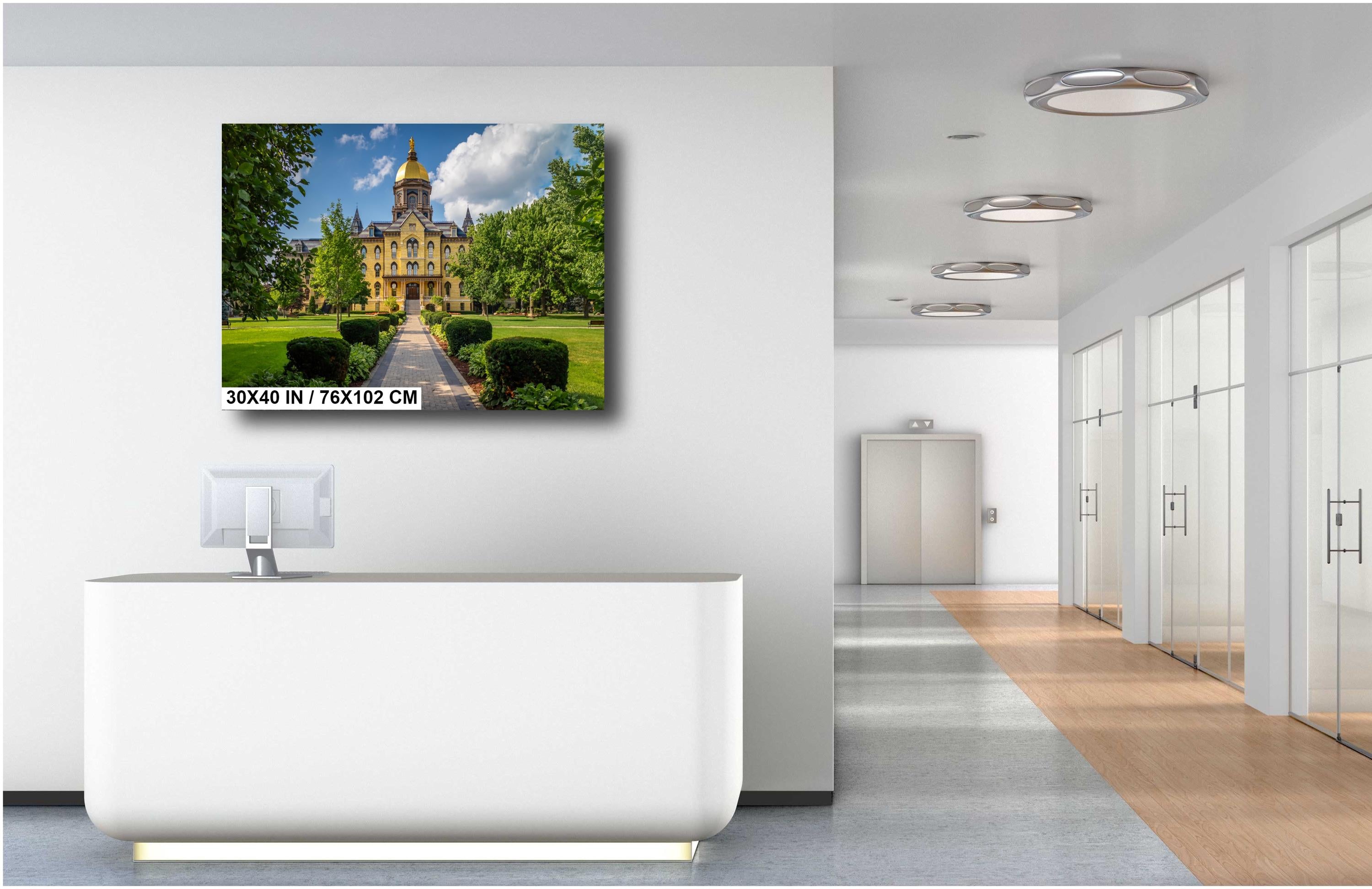 Notre Dame Golden Dome: Garden Pathway, South Bend, Indiana Photography Wall Art