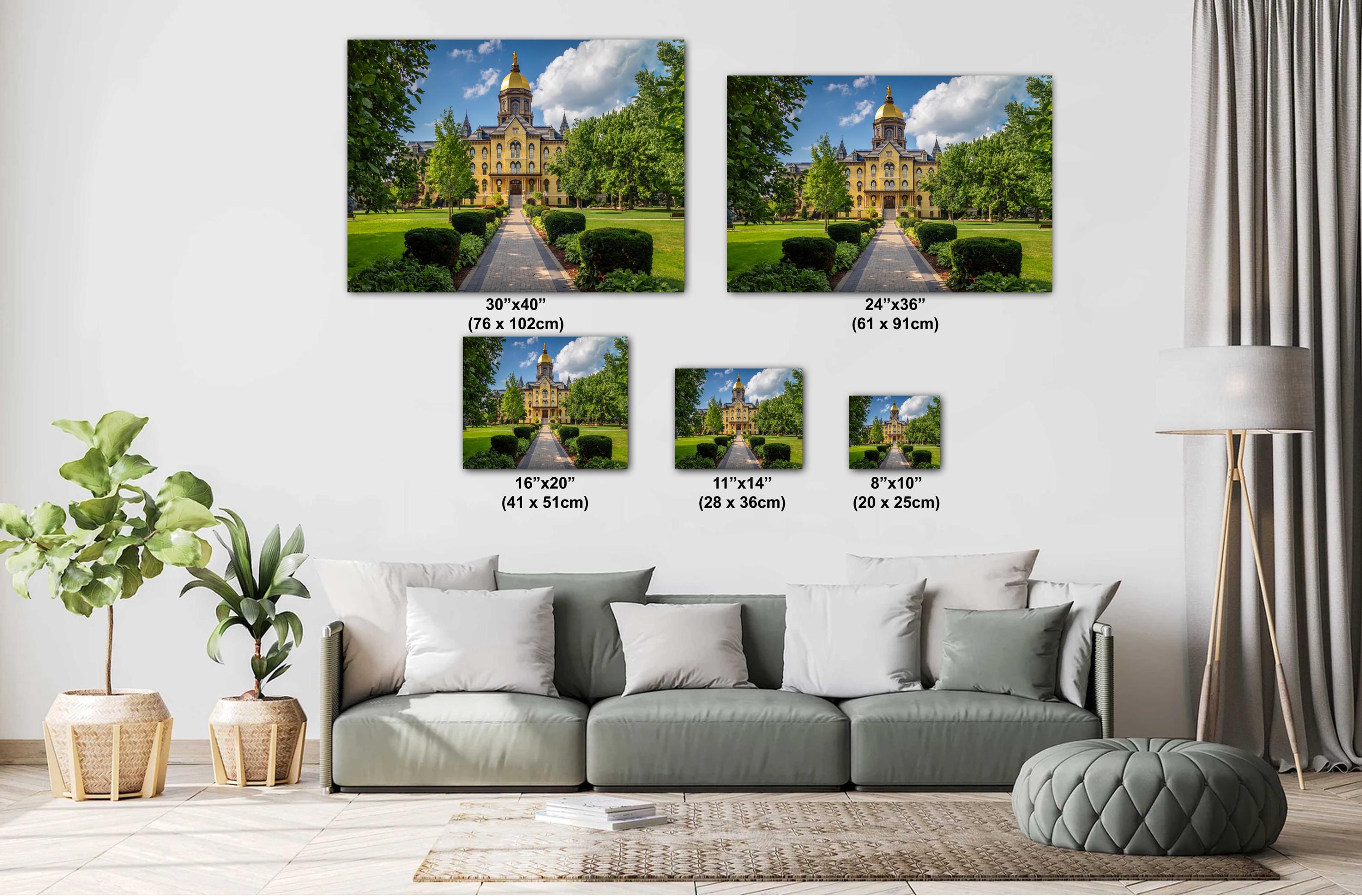 Notre Dame Golden Dome: Garden Pathway, South Bend, Indiana Photography Wall Art