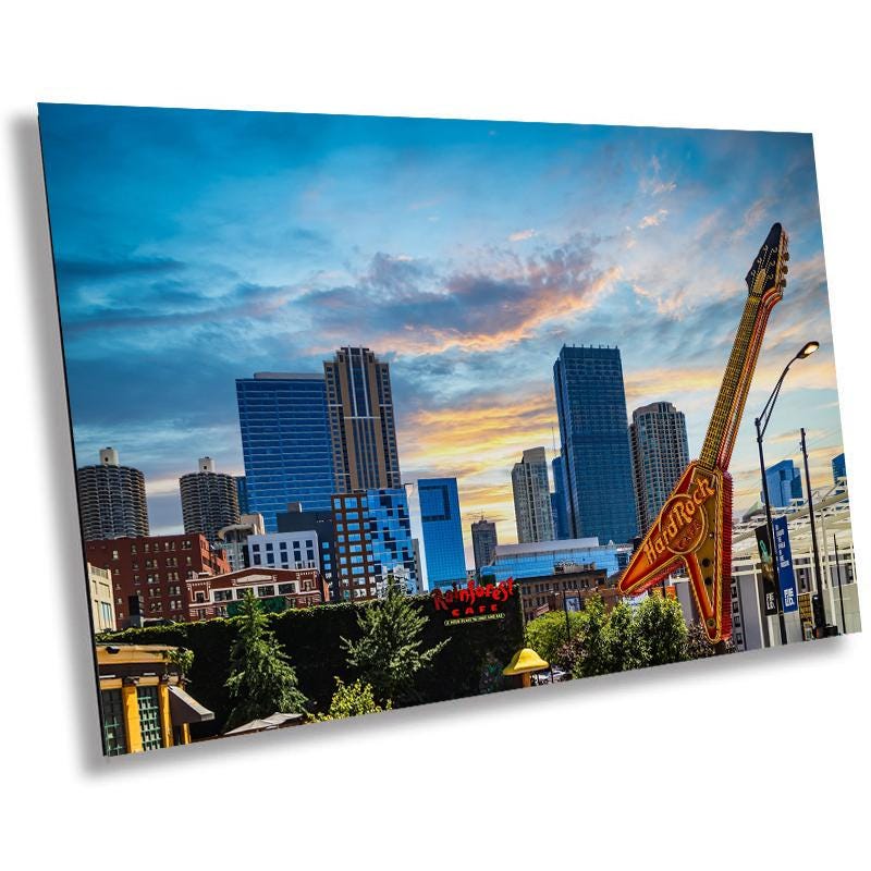 Chicago Hard Rock Cafe Flying V Guitar Illinois Skyline Photography Wall Art