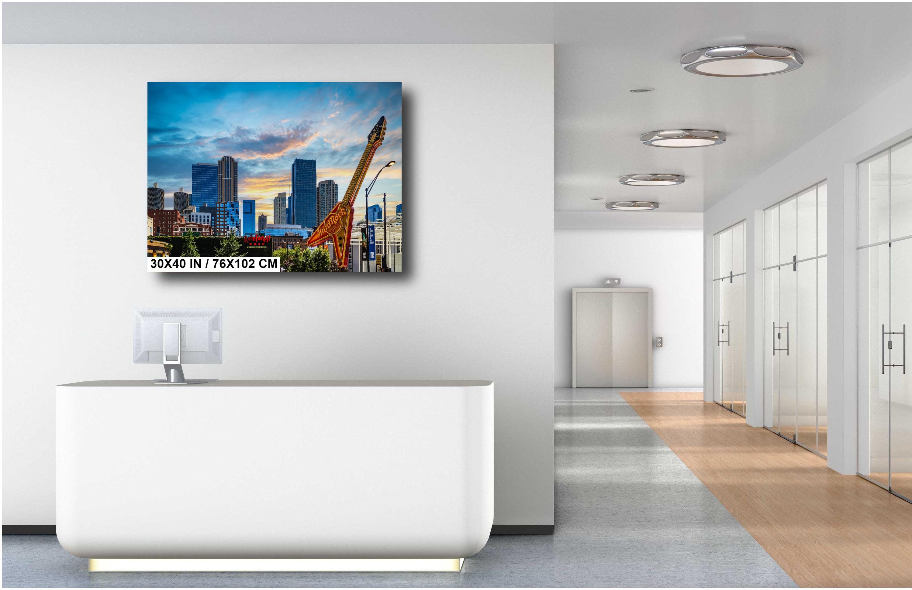 Chicago Hard Rock Cafe Flying V Guitar Illinois Skyline Photography Wall Art