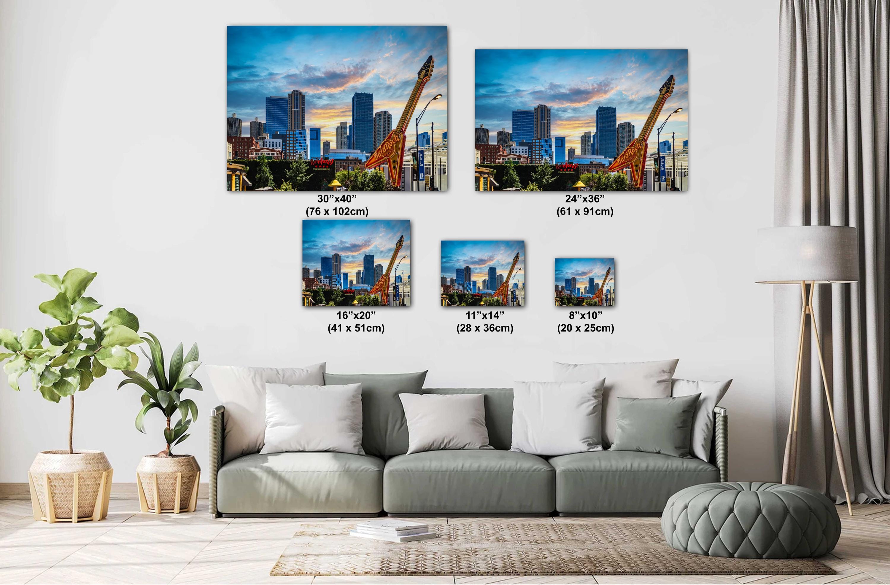 Chicago Hard Rock Cafe Flying V Guitar Illinois Skyline Photography Wall Art