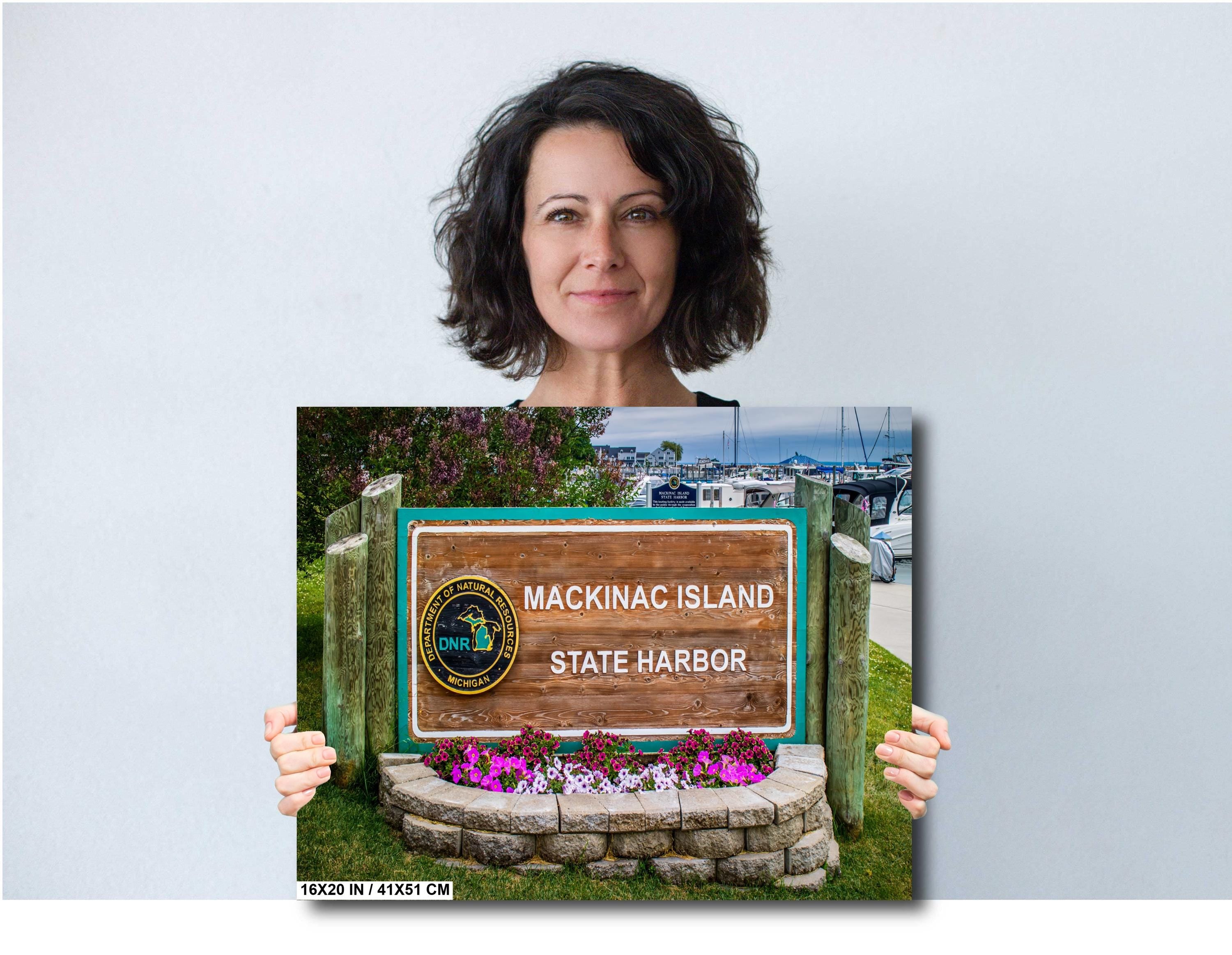 Mackinac Island State Harbor Sign: Michigan Travel Photography Wall Art