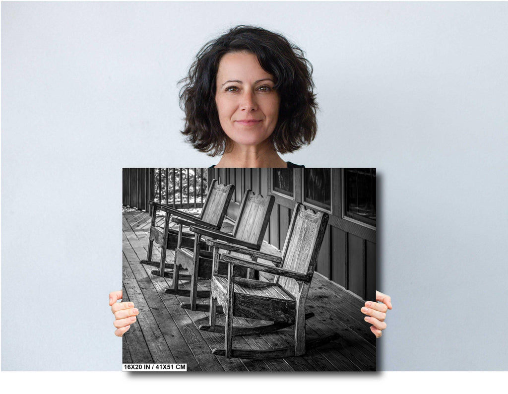 Off Your Rocker: Print Rustic Wooden Rocking Chairs in Monochrome Wall Art Abbeville Louisiana Nostalgic Photography Metal/Acrylic/Canvas