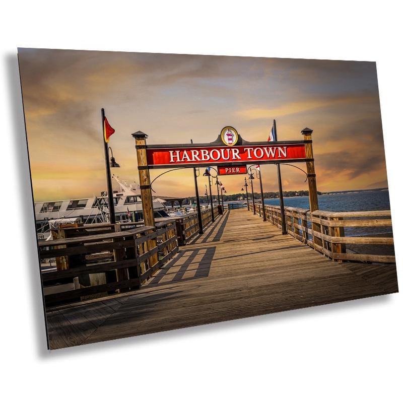 Harbour Town Greetings: Harbour Town Pier Wall Art Print Welcome Hilton Head Island South Carolina Seascape Aluminum/Acrylic/Metal/Canvas