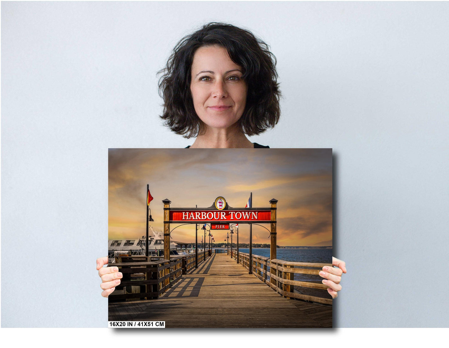 Harbour Town Greetings: Harbour Town Pier Wall Art Print Welcome Hilton Head Island South Carolina Seascape Aluminum/Acrylic/Metal/Canvas